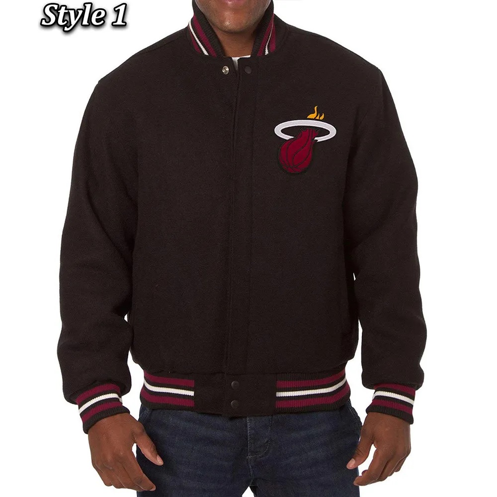 Miami Heat Embroidered Black Wool Varsity Jacket