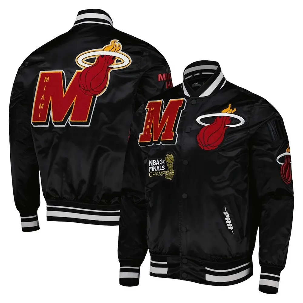 Miami Heat Mash Up Bomber Black Satin Jacket