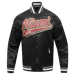 Miami Heat Script Tail Full-Snap Black Satin Varsity Jackets