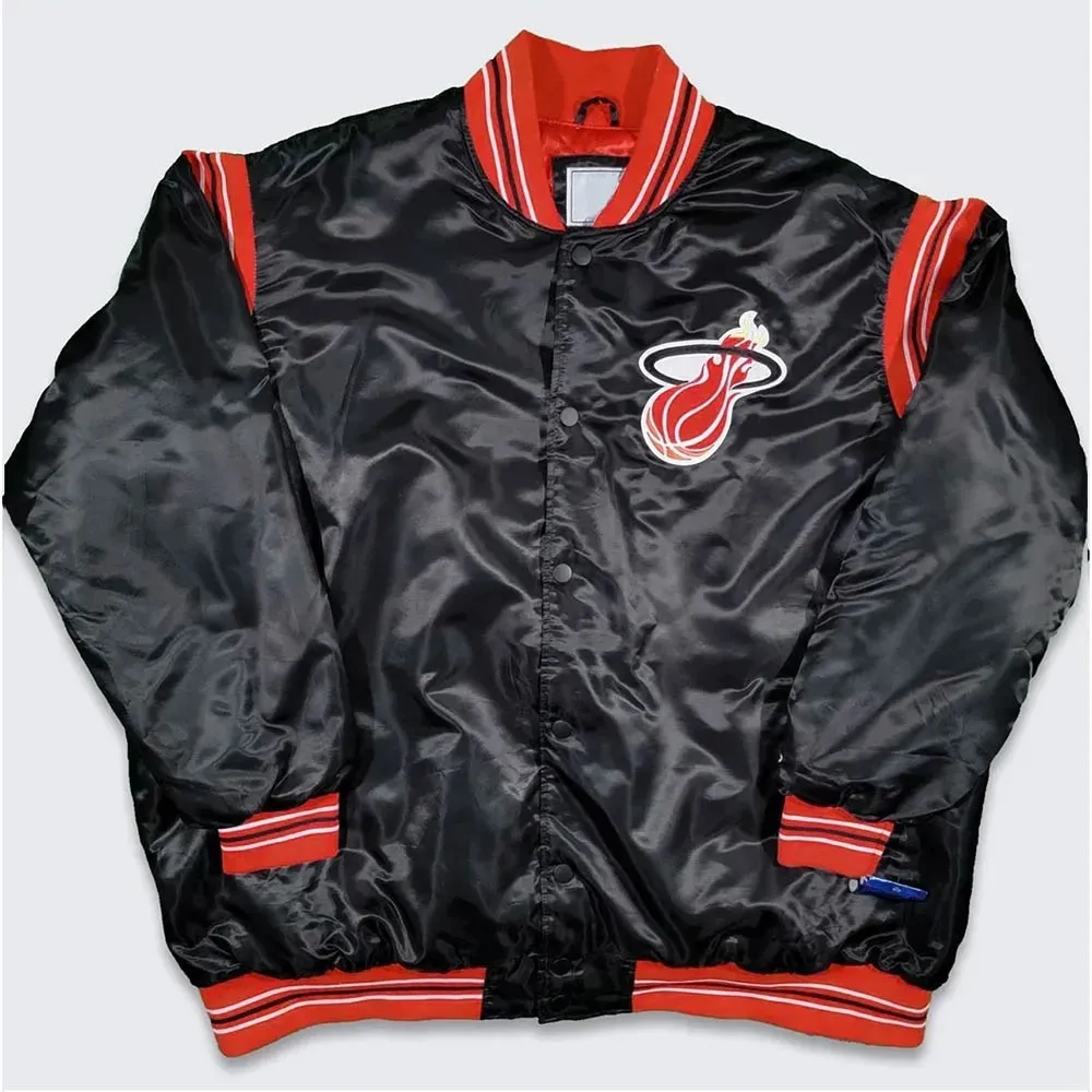 Miami Heat Teddy Black Satin Varsity Jacket