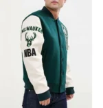 Milwaukee Bucks Green and White Varsity Letterman Jacket