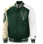 Milwaukee Bucks Hunter Green and Cream Varsity Satin Jackets