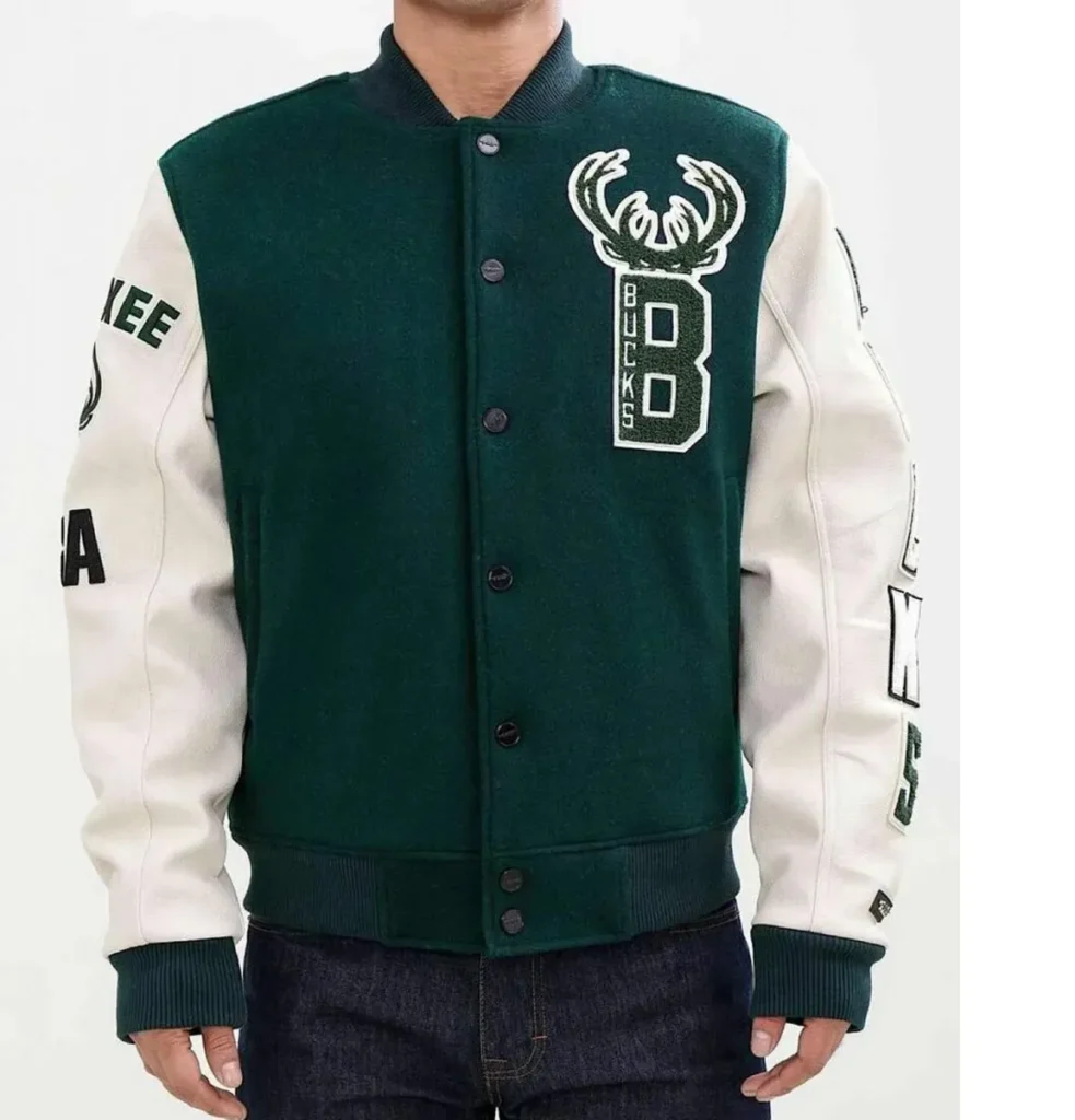 Milwaukee Bucks Letterman Green and White Jacket