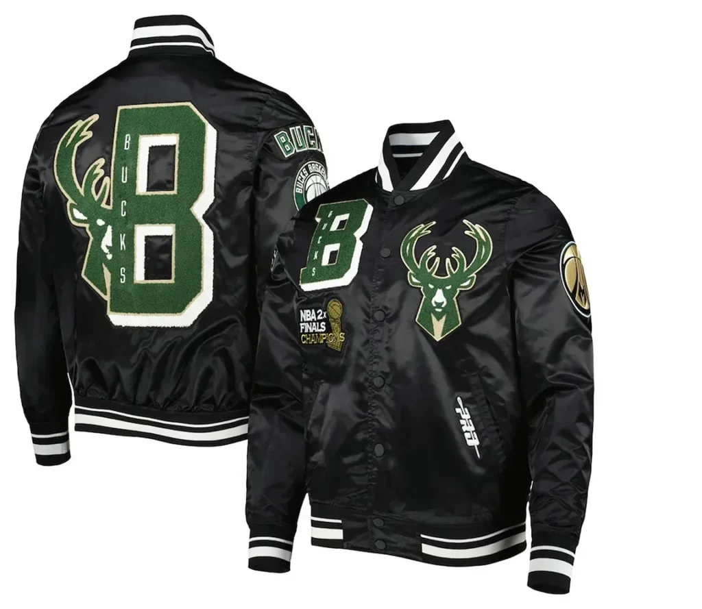 Milwaukee Bucks Mash Up Capsule Satin Black Jacket