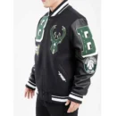 Milwaukee Bucks Mashup Varsity Black Wool Leather Jacket