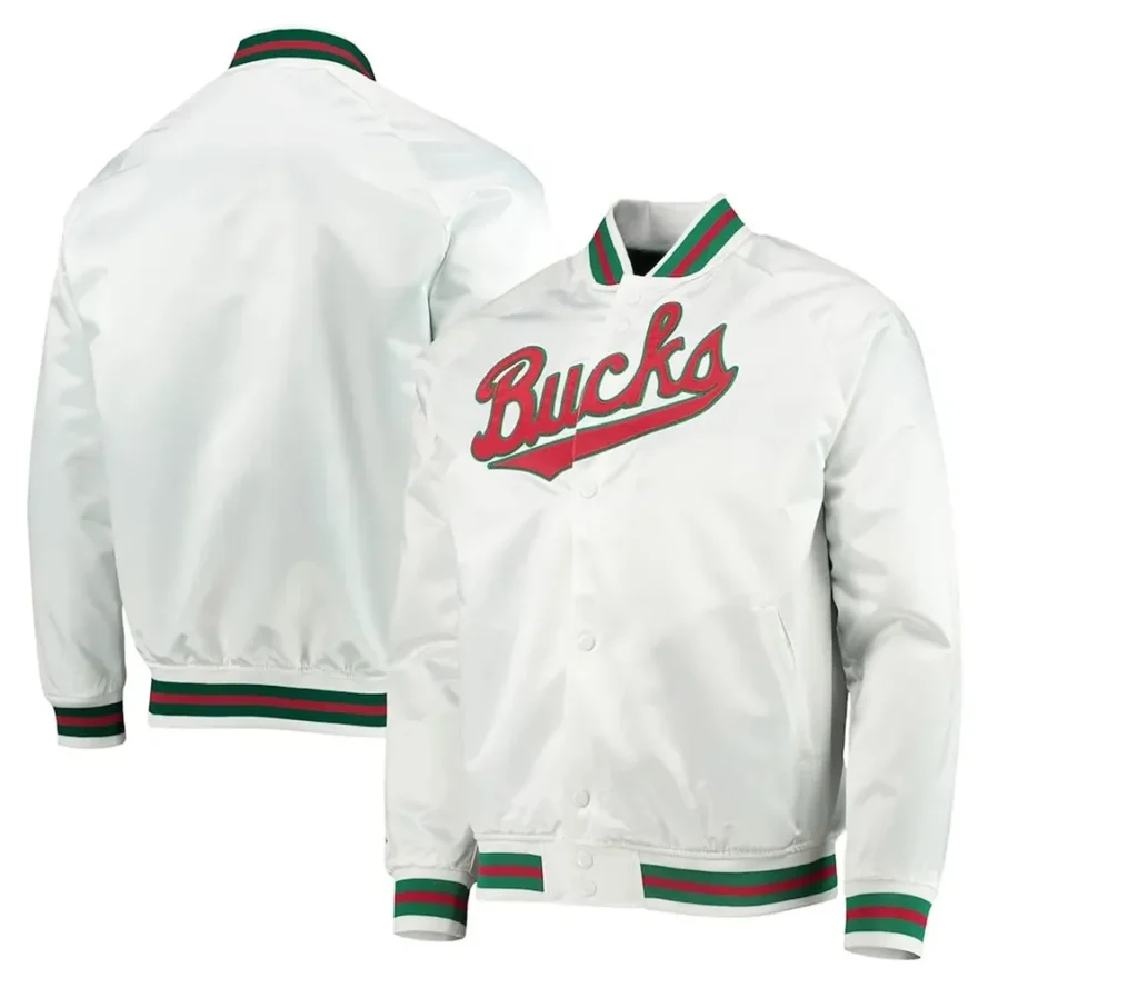 Milwaukee Bucks White Hardwood Classics Satin Jacket