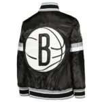 NBA Brooklyn Nets Home Game Black Varsity Full-Snap Satin Jacket