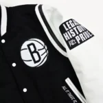 NBA Brooklyn Nets Motto Black and White Full-Snap Varsity Jacket