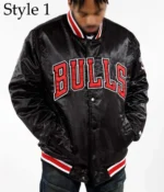 NBA Chicago Bulls Black Satin Starter Bomber Jackets