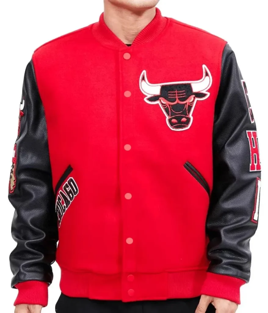 NBA Chicago Bulls Red and Black Varsity Jacket