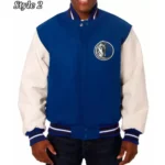 NBA Dallas Mavericks Blue and White Letterman Varsity Jacket