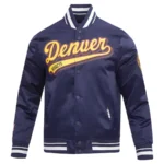 NBA Denver Nuggets Script Tail Navy Full-Snap Satin Varsity Jacket