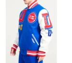 NBA Detroit Pistons Mashup Royal and White Varsity Full-Snap Wool Leather Jacket