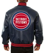 NBA Detroit Pistons Navy Blue Leather Varsity Letterman Jacket