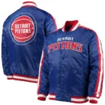 NBA Detroit Pistons Striped Varsity Full-Snap Starter Satin Blue Jacket