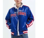 NBA Detroit Pistons Striped Varsity Full-Snap Starter Satin Blue Jackets