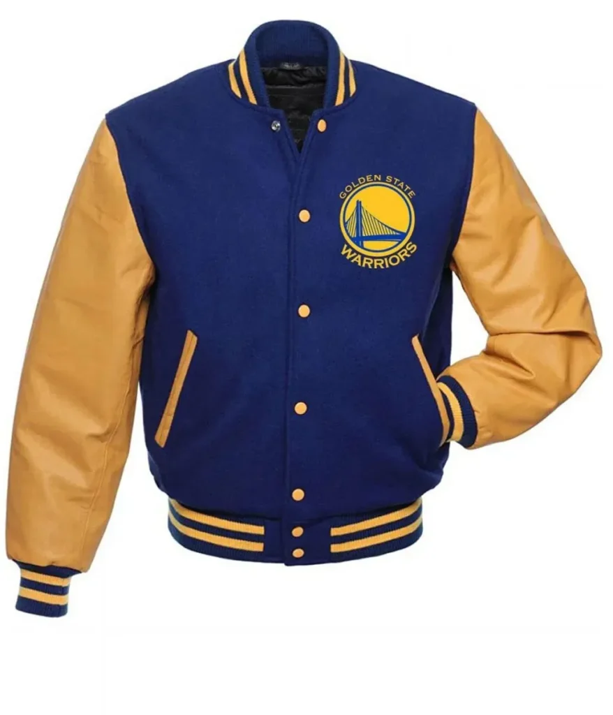 NBA Golden State Warriors Blue and Yellow Letterman Jacket