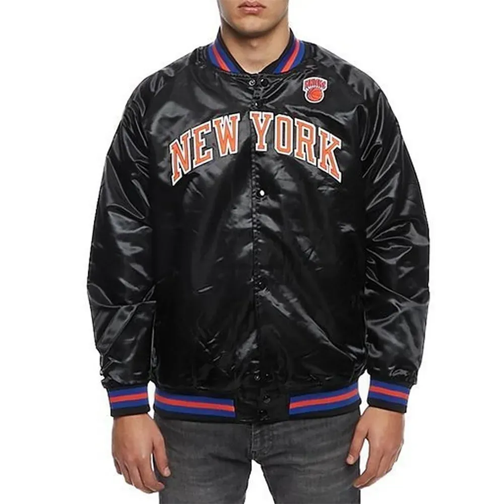 NY Knicks Hardwood Classics Satin Black Jacket