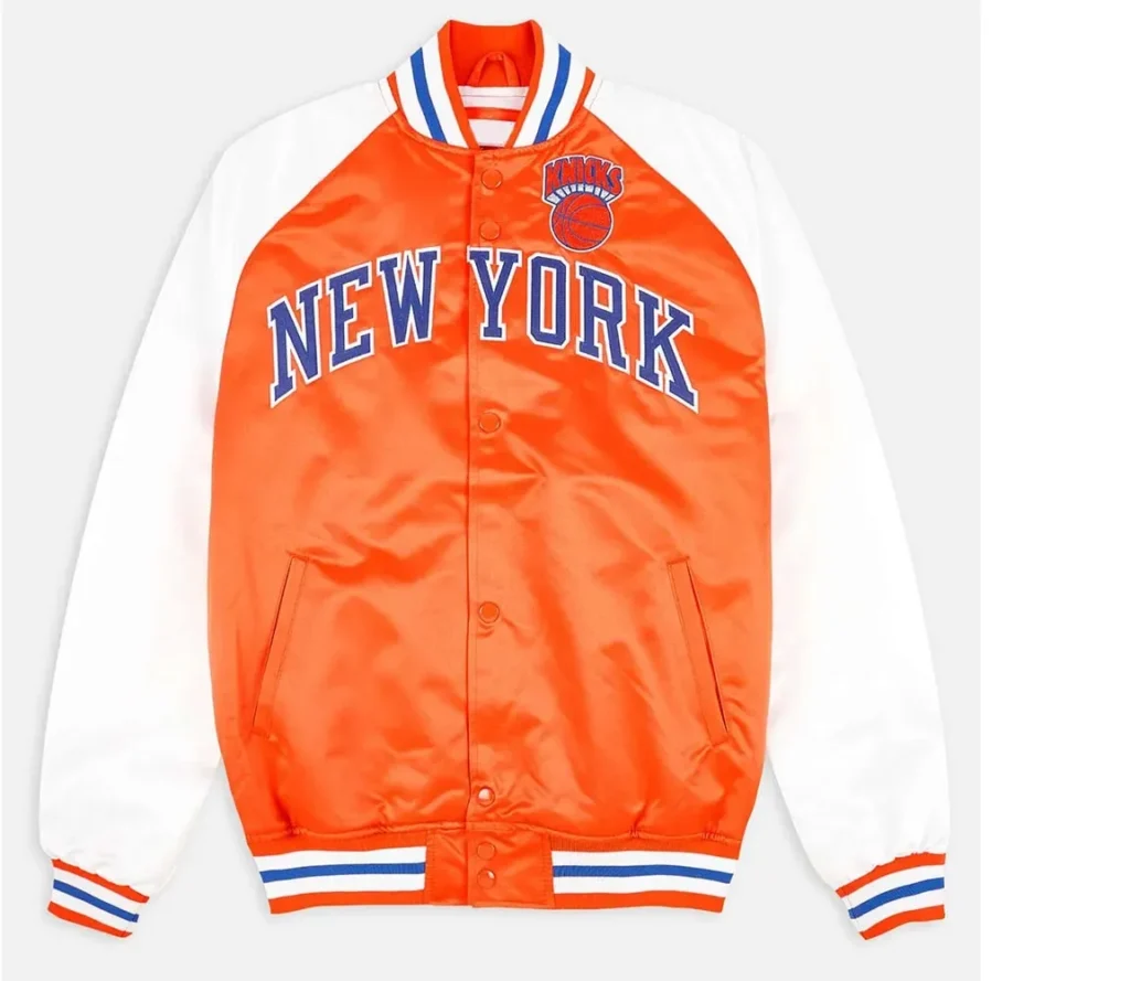 NY Knicks Prime Time Orange and White Satin Jacket