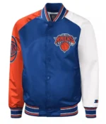 NY Knicks Reliever Raglan Royal Blue and Orange Satin Jackets