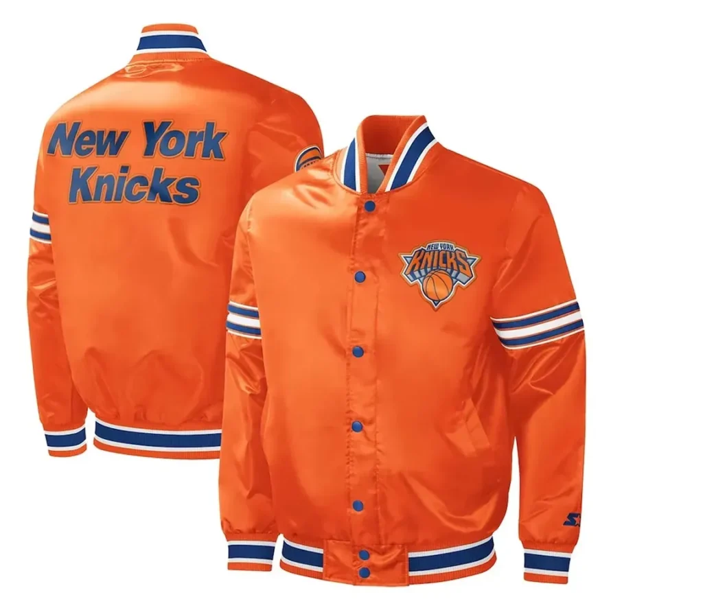 New York Knicks Slider Varsity Satin Orange Jackets