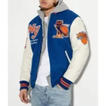 OVO New York Knicks Wool Leather Full-Snap Blue Varsity Jacket