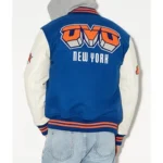 OVO New York Knicks Wool Leather Full-Snap Blue Varsity Jackets