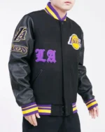 Old English LA Los Angeles Lakers Letterman Wool Varsity Jacket