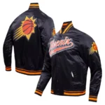 Phoenix Suns Script Tail Black Satin Varsity Jacket