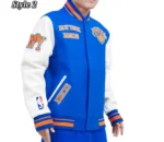 Retro Classic New York Knicks Royal White Wool & Leather Varsity Full-Snap Jacket