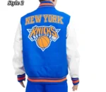 Retro Classic New York Knicks Royal White Wool & Leather Varsity Jackets