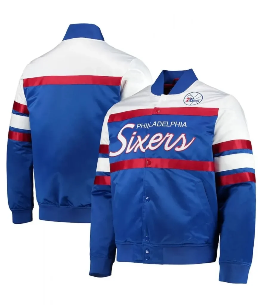 76ers Philadelphia Hardwood Classics Script Satin Full-Snap Jacket