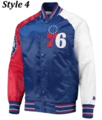 76ers Philadelphia Red and Royal Satin Varsity Jacket