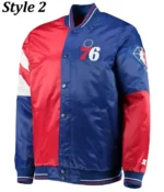 76ers Philadelphia Red and Royal Varsity Satin Jackets