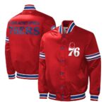 76ers Philadelphia Slider Red Varsity Satin Jacket