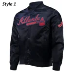 Atlanta Braves Full-Snap Satin Navy Wordmark Jacket