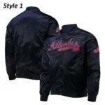 Atlanta Braves Wordmark Full-Snap Satin Navy Jacket