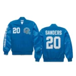 Barry Sanders Detroit Lions 20 Varsity Blue Wool and Leather Jacket