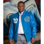 Barry Sanders Detroit Lions 20 Varsity Blue Wool and Leather Jackets