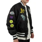 Black Oakland Athletics MA-1 Bomber Full-Zip Satin Jacket