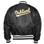 Black Oakland Athletics MA-1 Bomber Full-Zip Satin Jackets