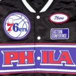 Black Philadelphia 76ers 2024 Rally Drive Satin Full-Snap Jacket8