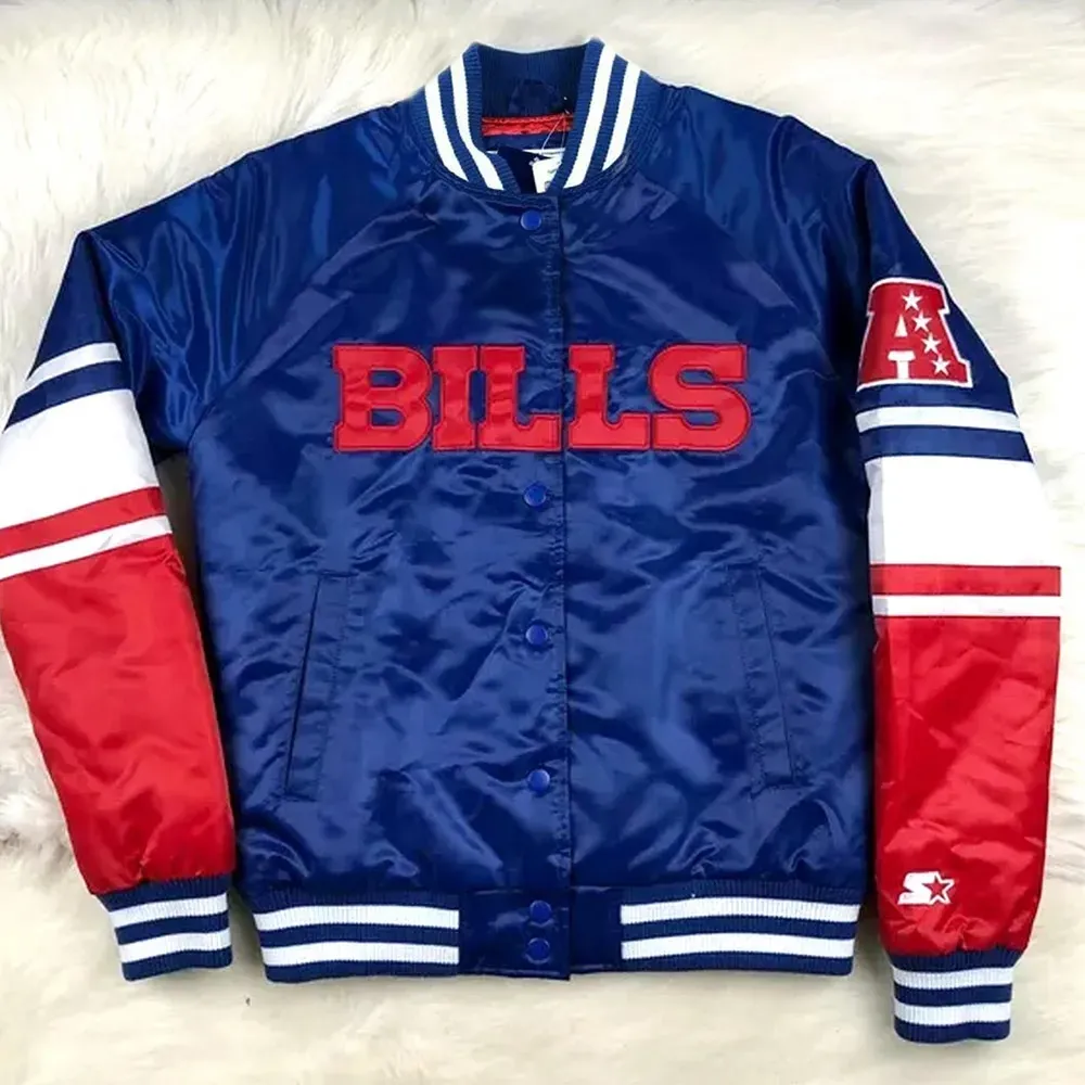 Buffalo Bills NFL Satin Royal Blue and Red Jacket