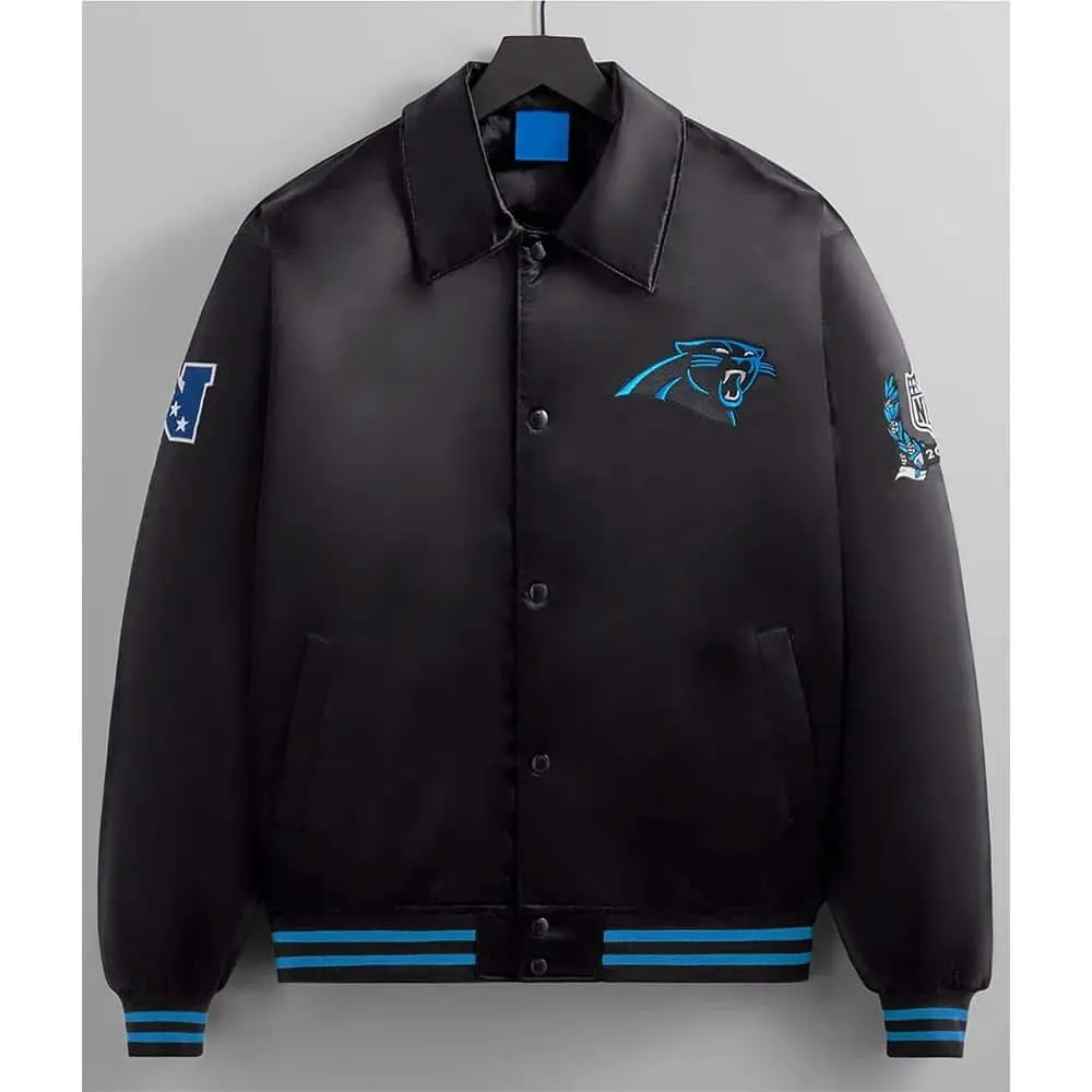 Carolina Panthers Shirt Collar Bomber Full-Snap Satin Jacket