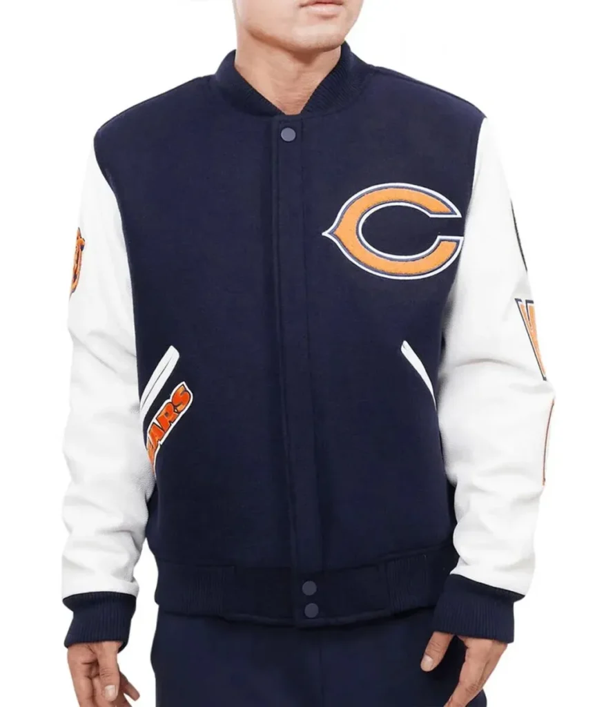 Chicago Bears Letterman Navy Blue and White Jacket