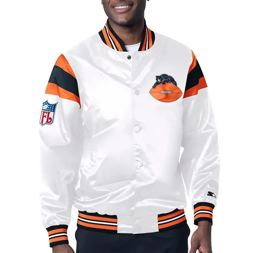 Chicago Bears Midweight White Satin Jacket