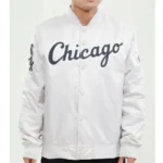 Chicago White Sox Wordmark Black and White Satin Bomber Jacket