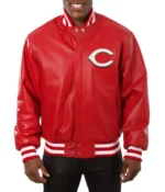 Cincinnati Reds Letterman Red Leather Jacket