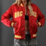 Classic 90s Houston Rockets Red Satin Varsity Bomber Jacket