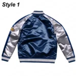 Dallas Cowboys Navy Blue and Silver Full-Snap Varsity Satin Jacket